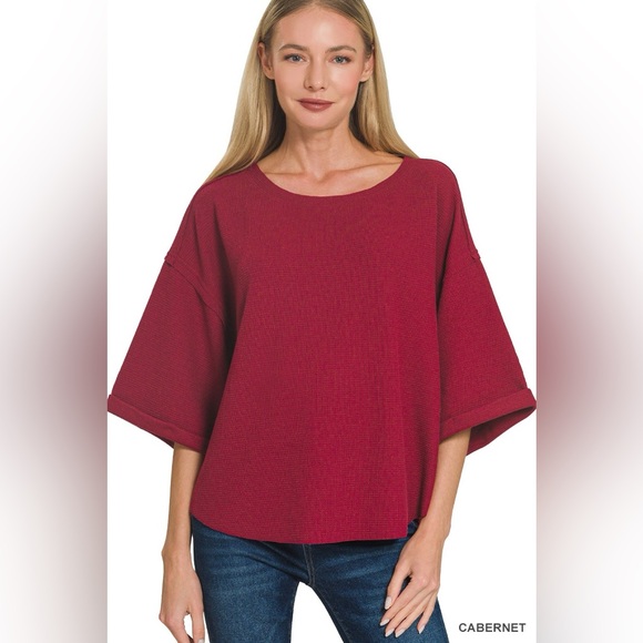 Zenana Outfitters Tops - Zenana Double Knit Exposed Seam Curved Hem Top